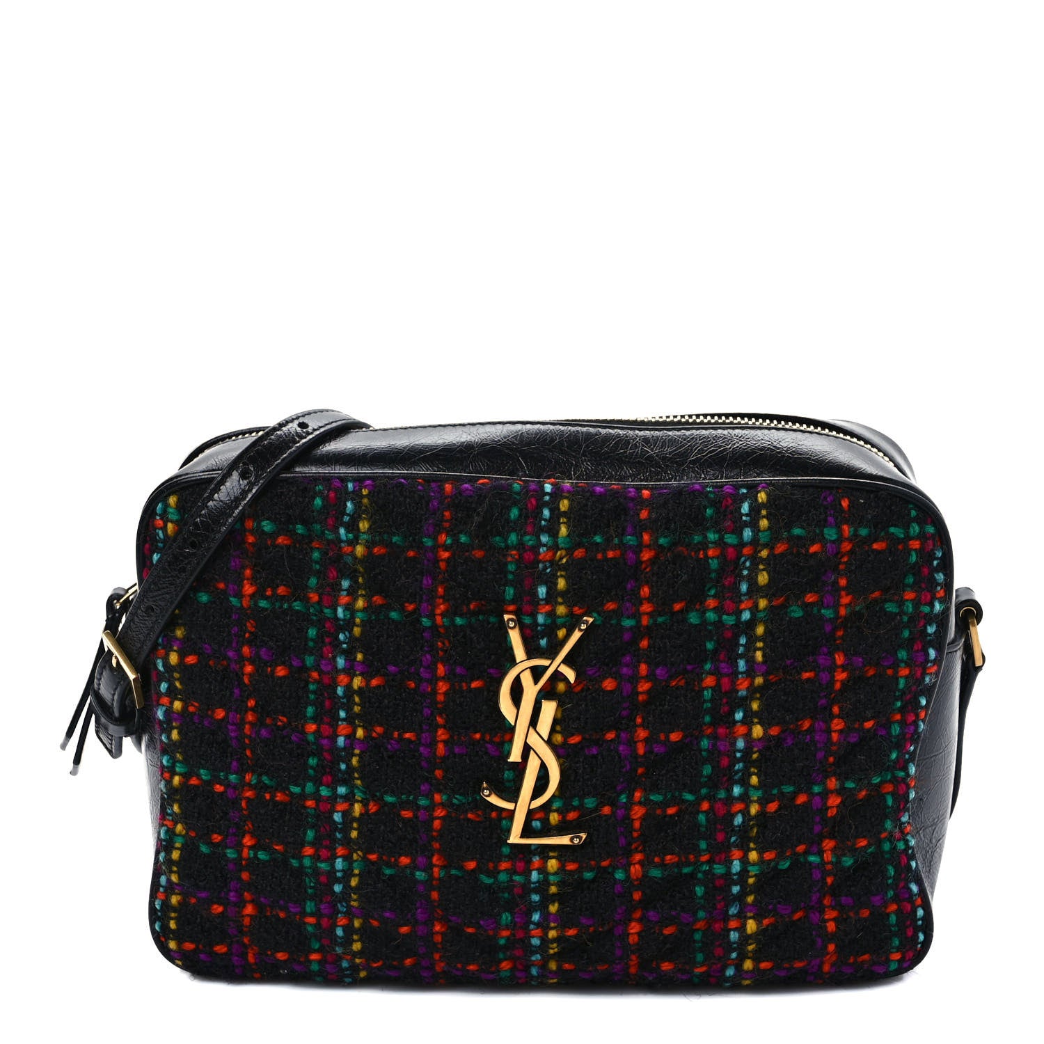 Saint Laurent Tweed Calfskin Monogram Lou Camera Bag Black 1 of 11