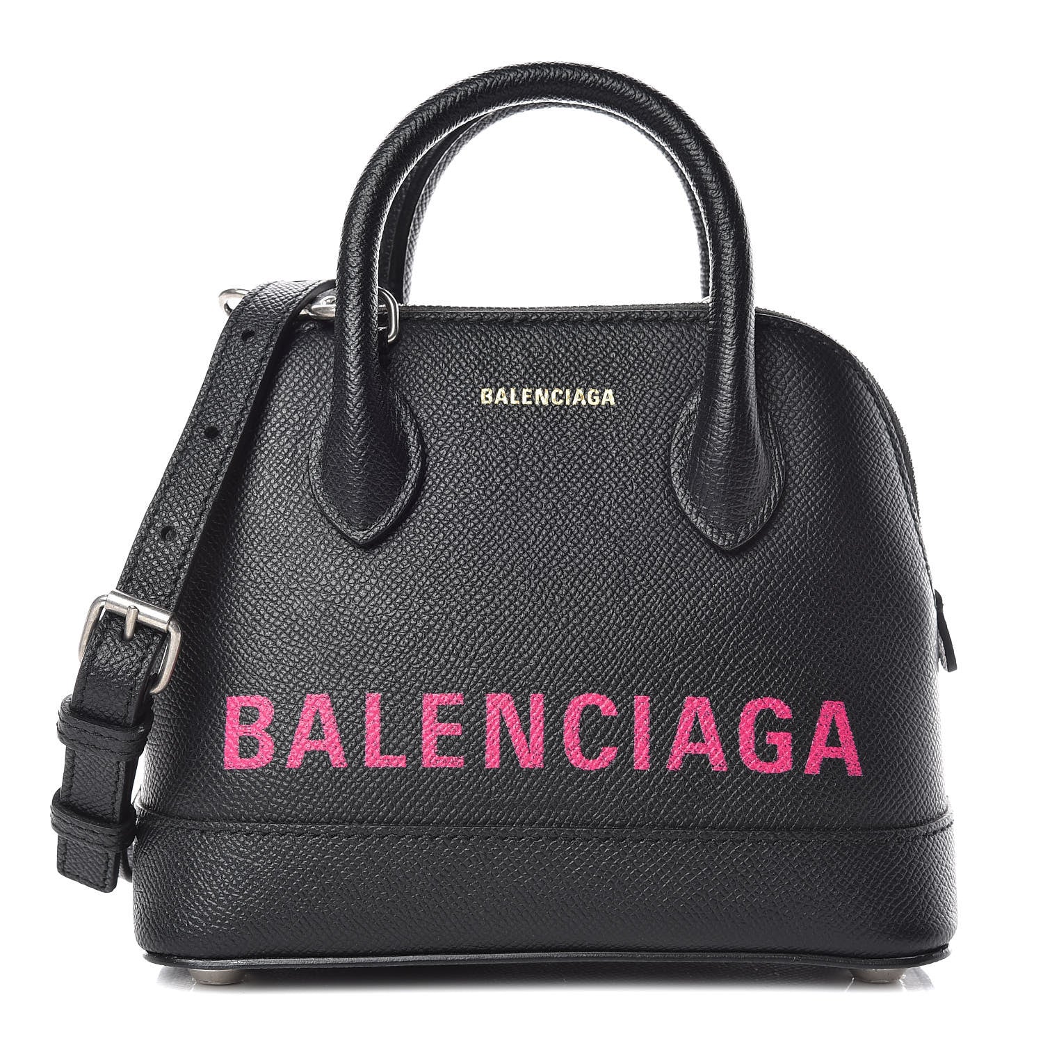 Balenciaga Signature Grained Calfskin Logo XXS Ville Top Handle Bag Black Rose Shocking 1 of 11