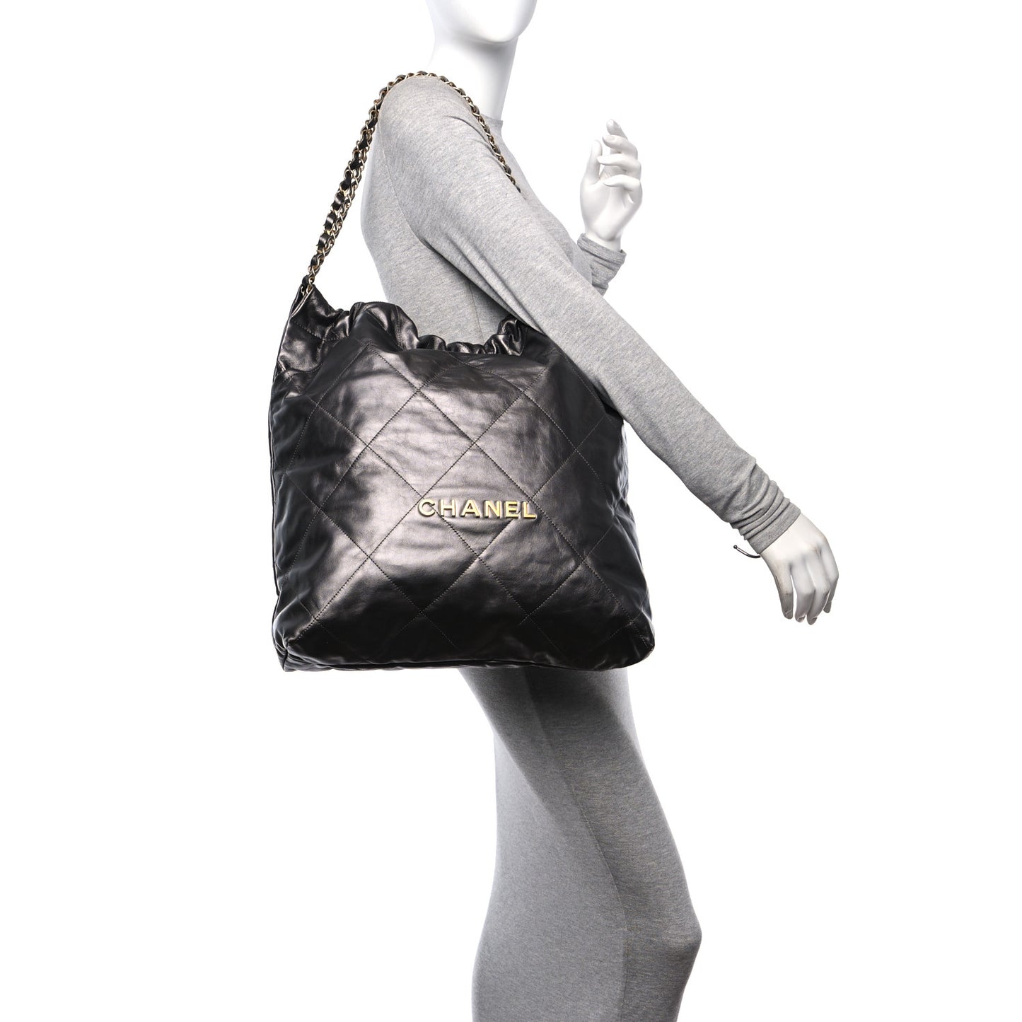 Shiny Calfskin Quilted Large Chanel 22 Grey