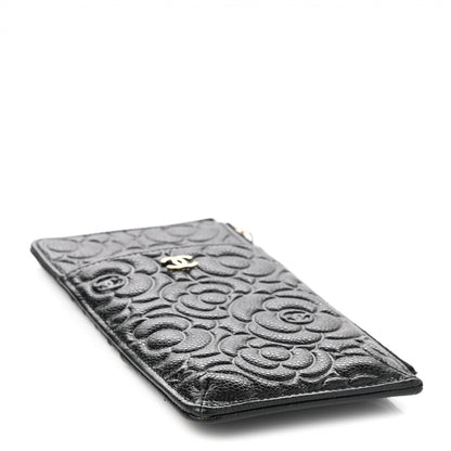 Chanel Caviar Camellia Embossed Classic Flat Wallet Pouch Black 3 of 8