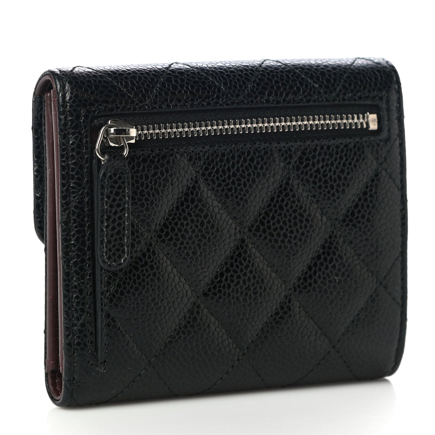 Caviar Quilted Compact Flap Wallet Black