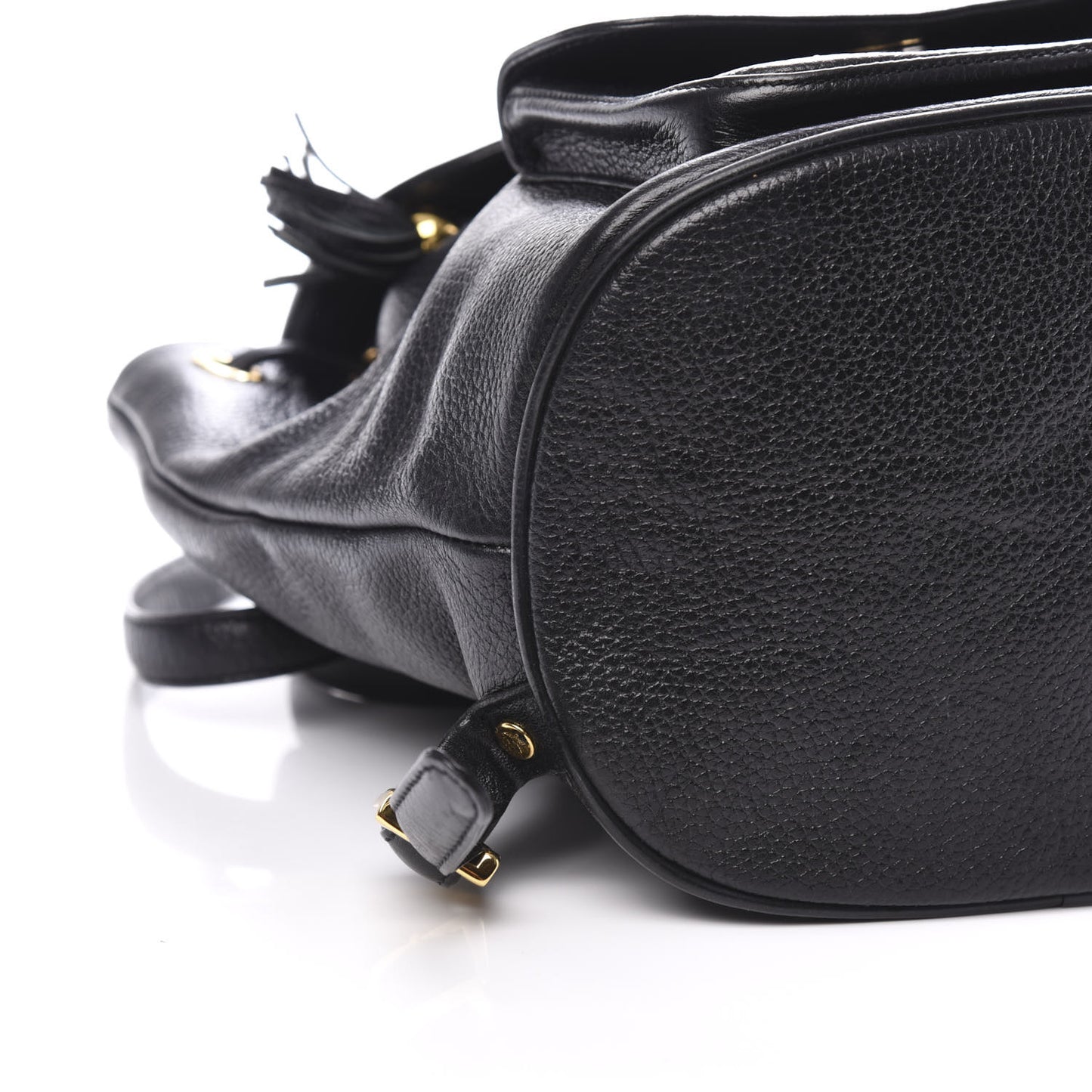 Grained Calfskin Studded Drawstring Backpack Black