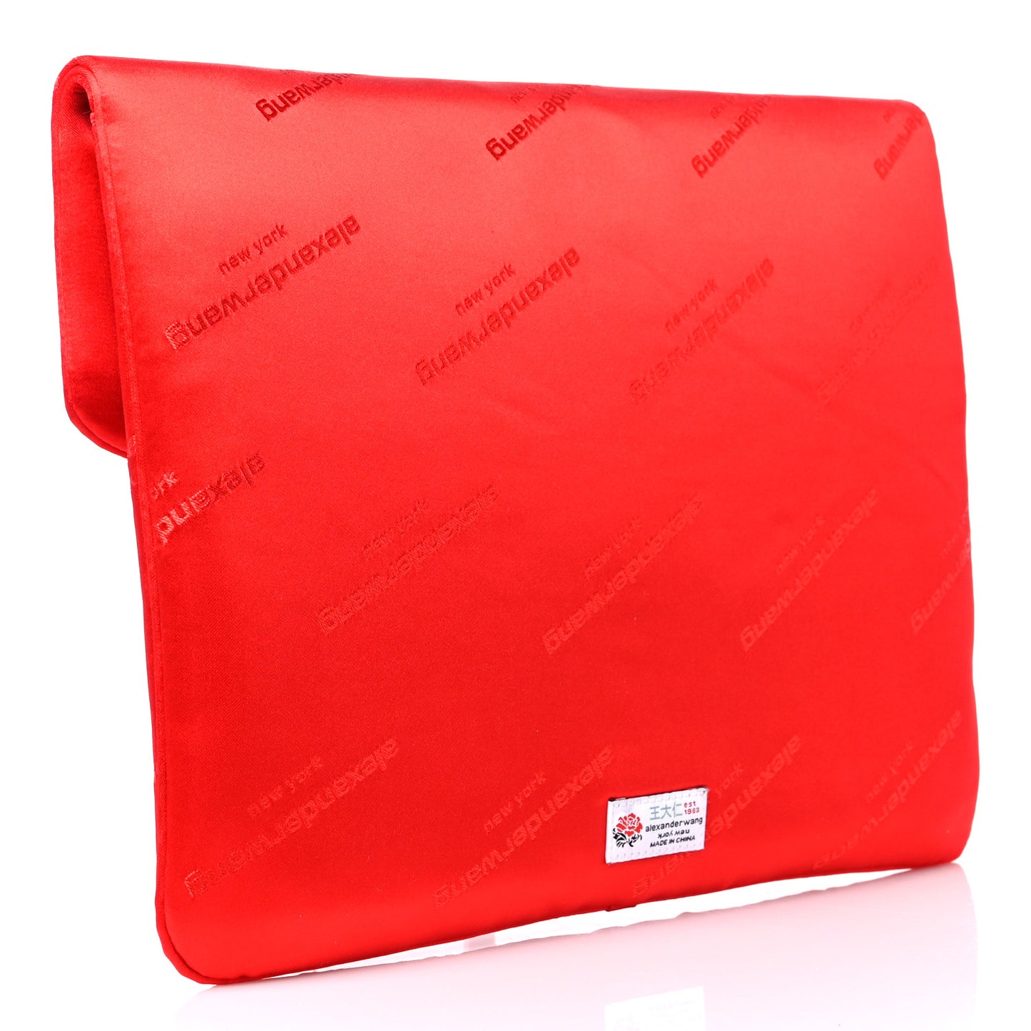 Jacquard Satin Diagonal Logo Large Envelope Pouch Bright Red