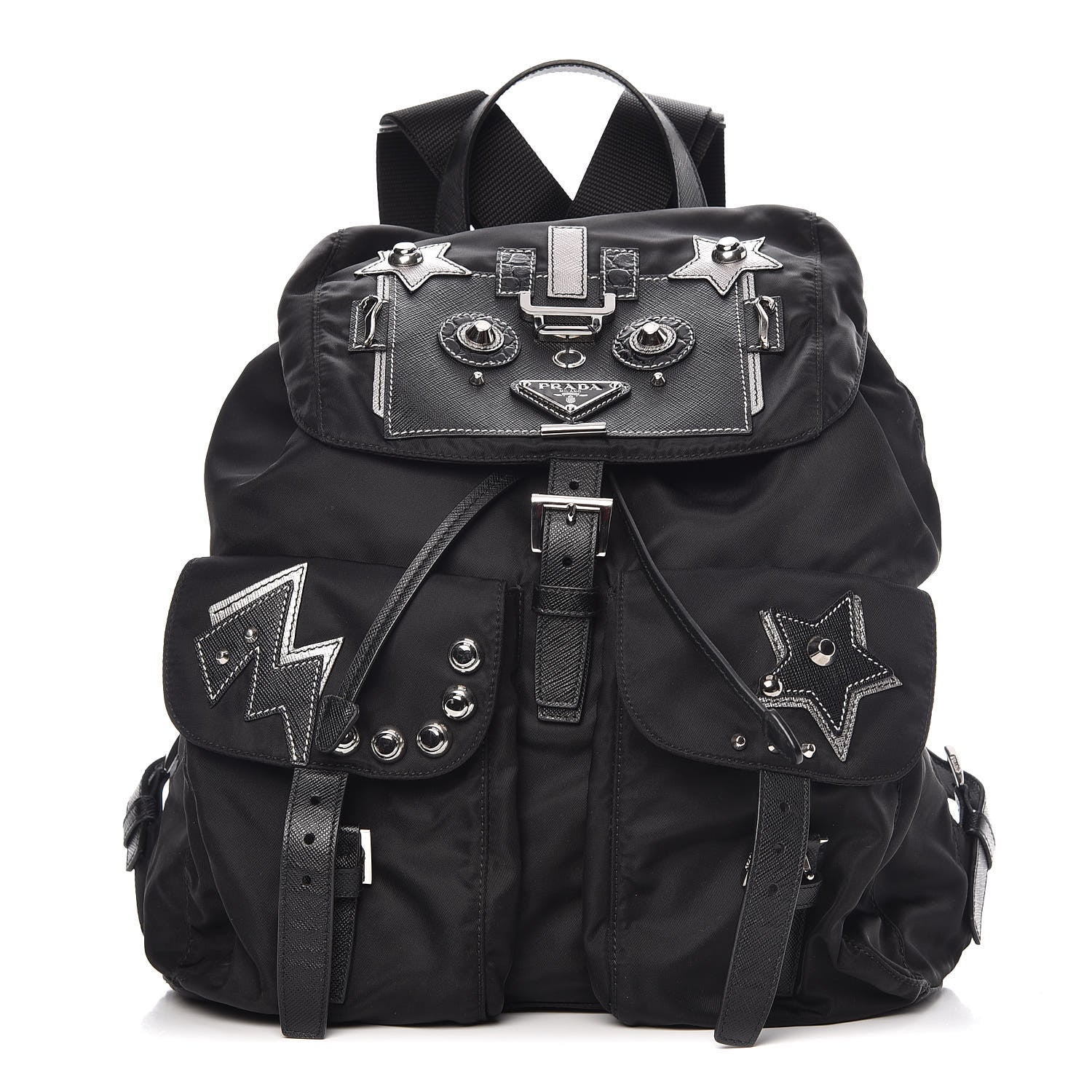 Prada Tessuto Nylon Saffiano Robot Backpack Black 1 of 12