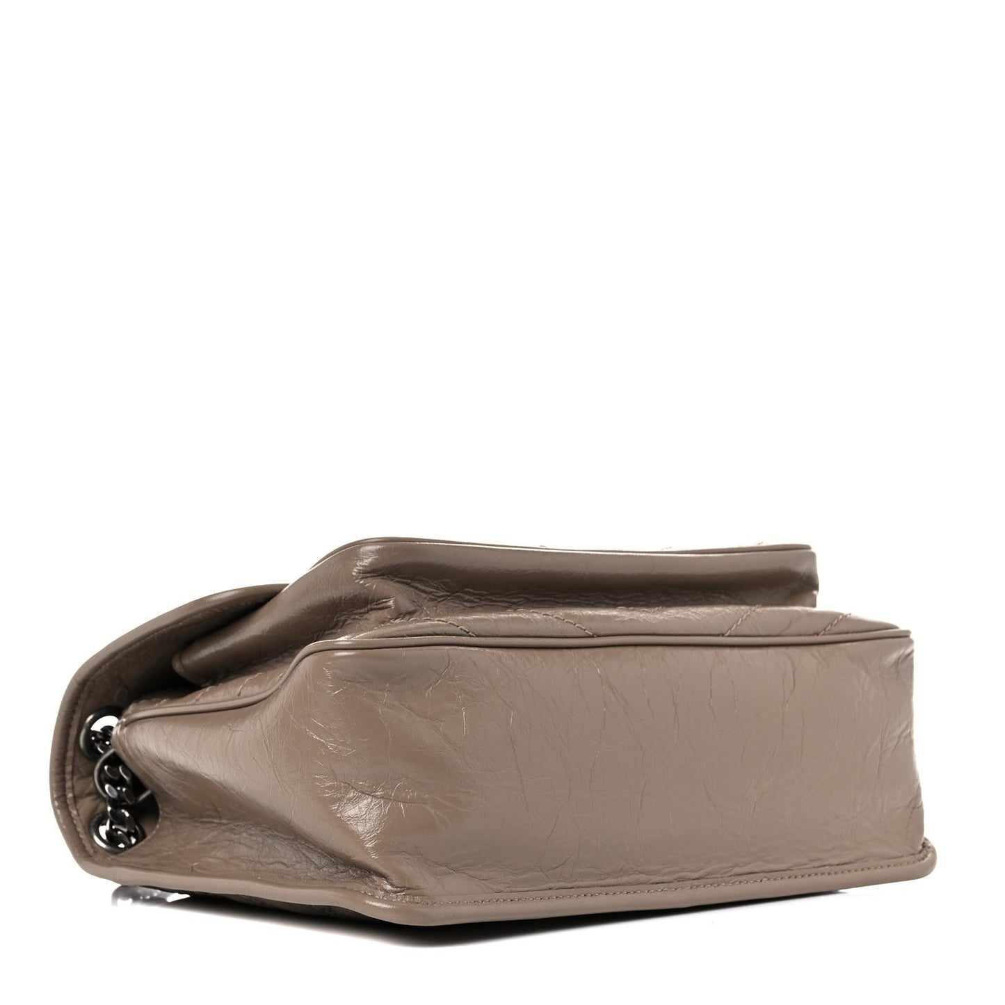 Crinkled Calfskin Matelasse Monogram Medium Niki Chain Satchel Light Taupe