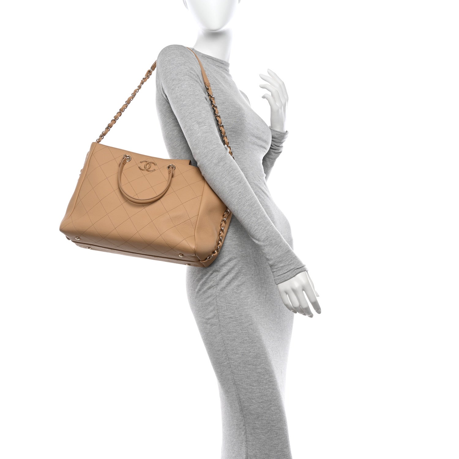 Chanel Bullskin Stitched Medium Shopping Bag Beige 2 of 11