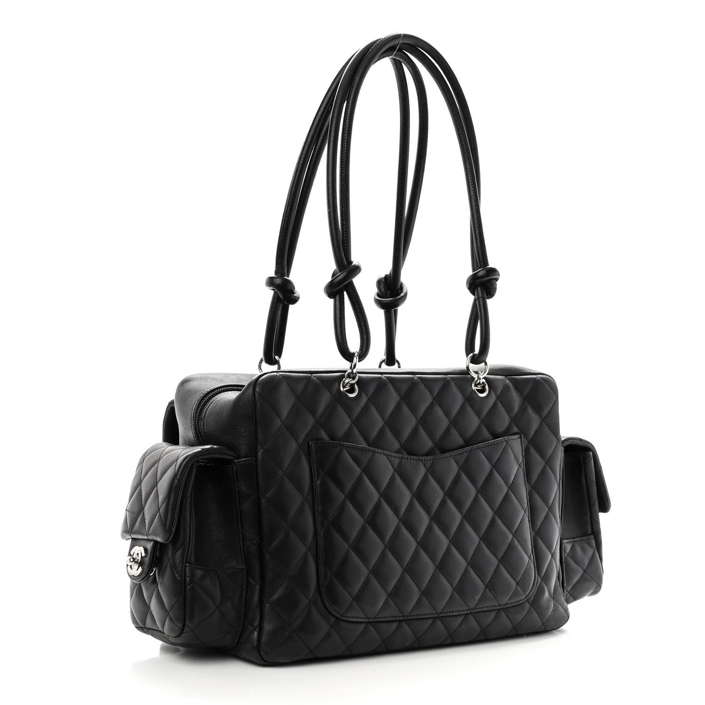 Calfskin Quilted Large Cambon Multipocket Reporter Black