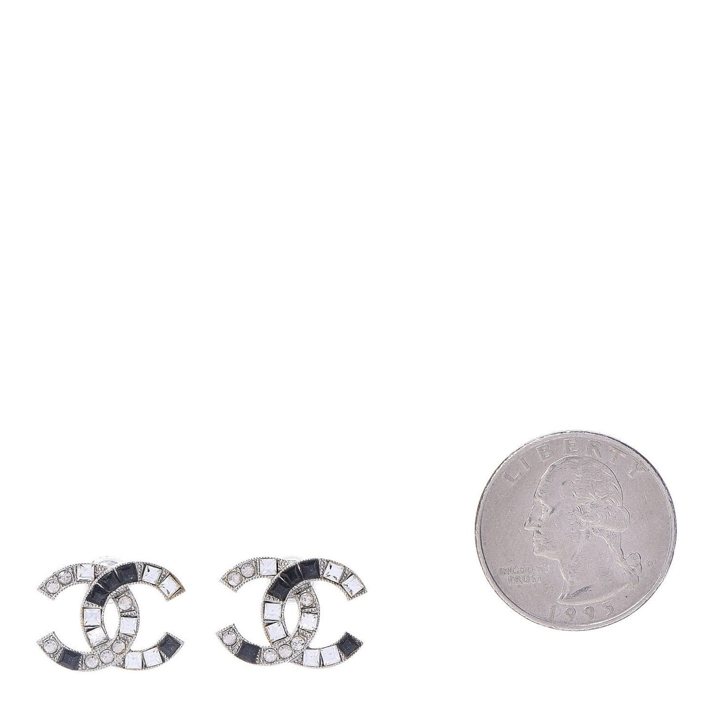 Baguette Crystal CC Earrings Silver Black