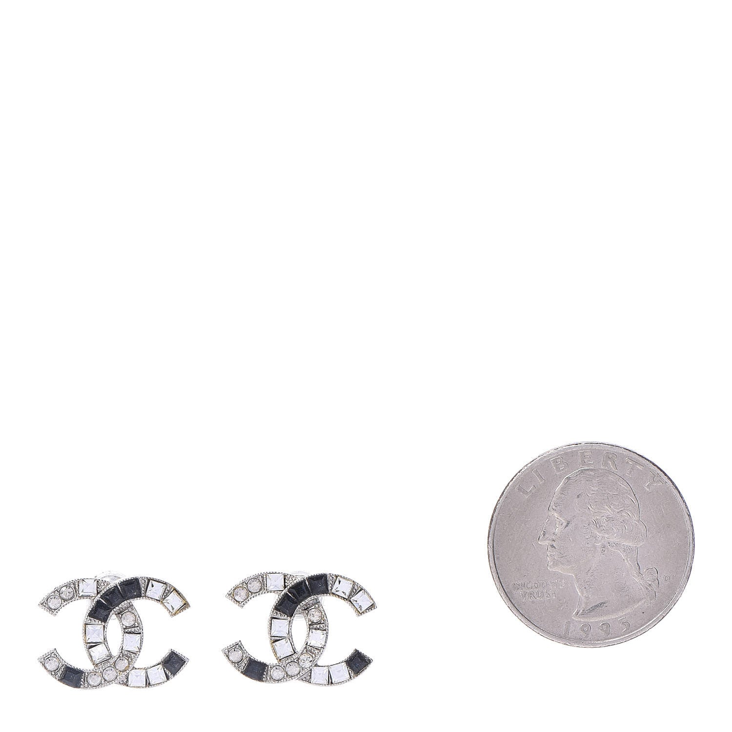 Chanel Baguette Crystal CC Earrings Silver Black 2 of 5
