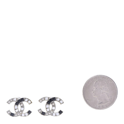 Chanel Baguette Crystal CC Earrings Silver Black 2 of 5