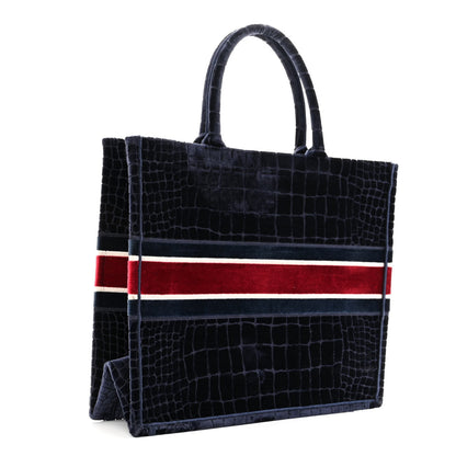 Christian Dior Velvet Mizza Embroidered Large Croc Book Tote Bleu Multicolor 3 of 9