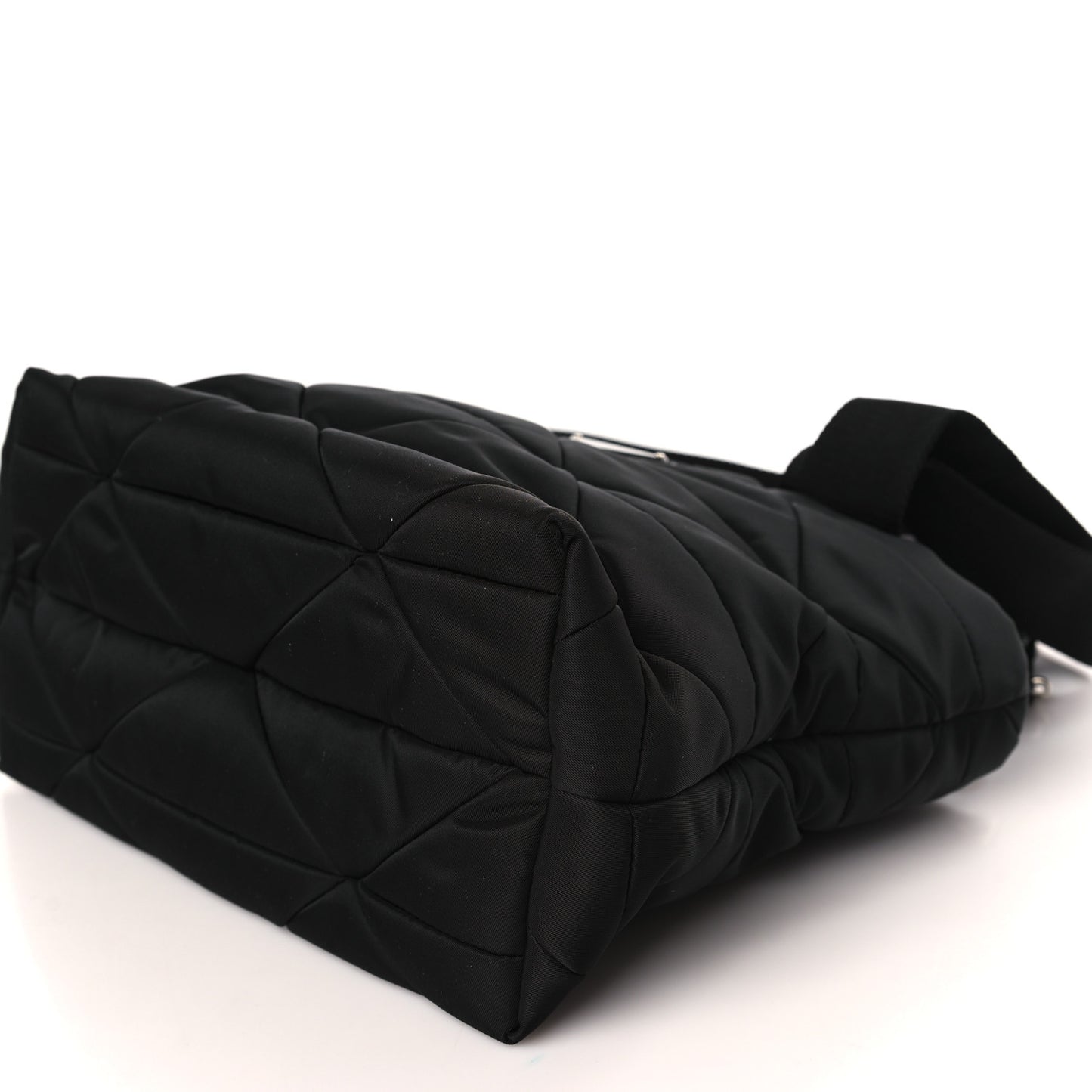 Re-Nylon Nappa Triangle Quilted Padded Double Handled Zip Pocket Tote Black