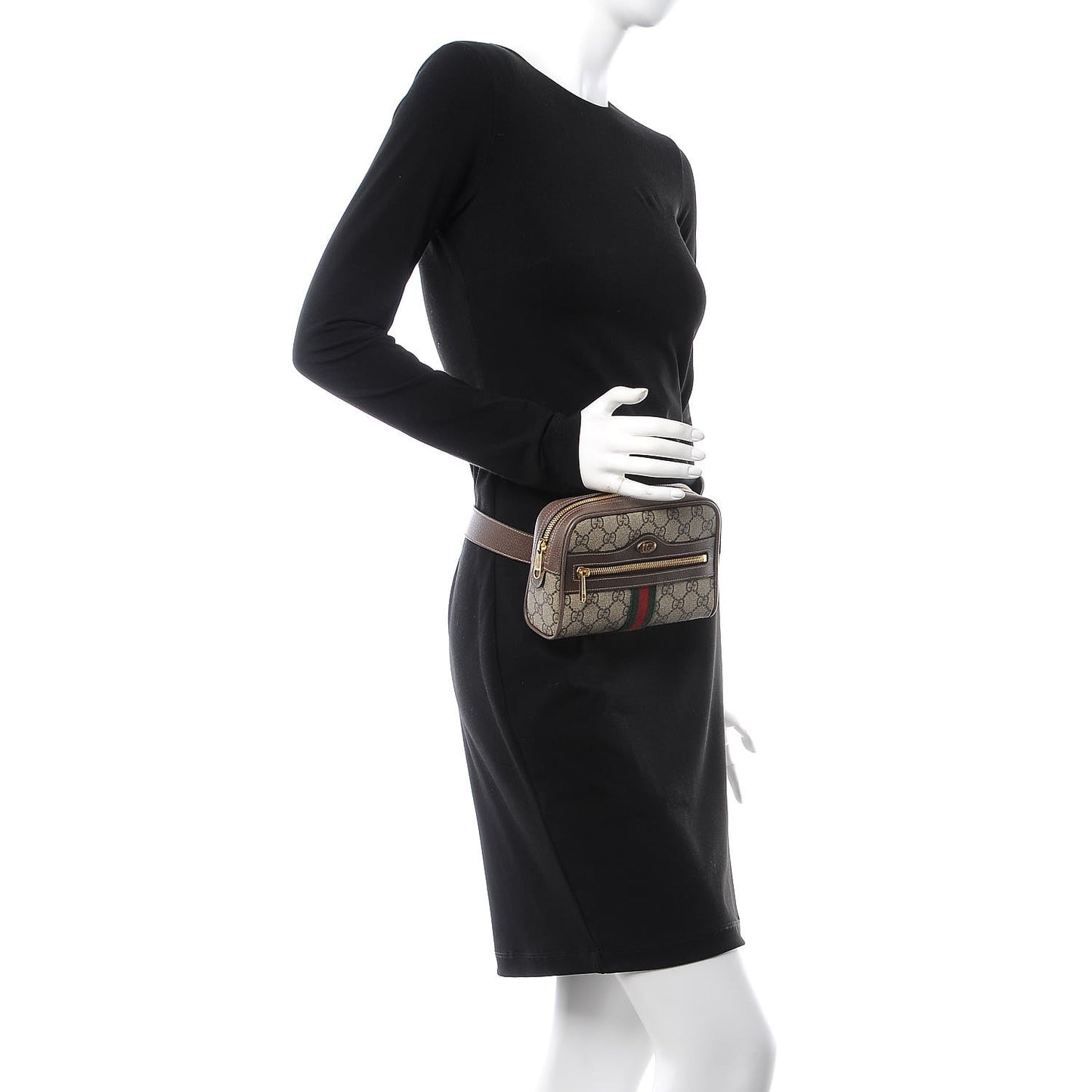 GG Supreme Monogram Web Small Ophidia Belt Bag 85 34 Dark Brown