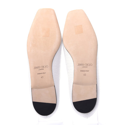 Jimmy Choo Calfskin Crocodile Embossed Joselyn Flats 40 White 6 of 9