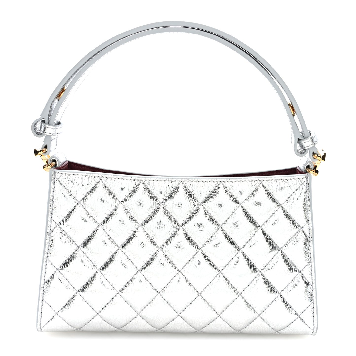 Metallic Aged Calfskin Quilted Hobo Bag Silver