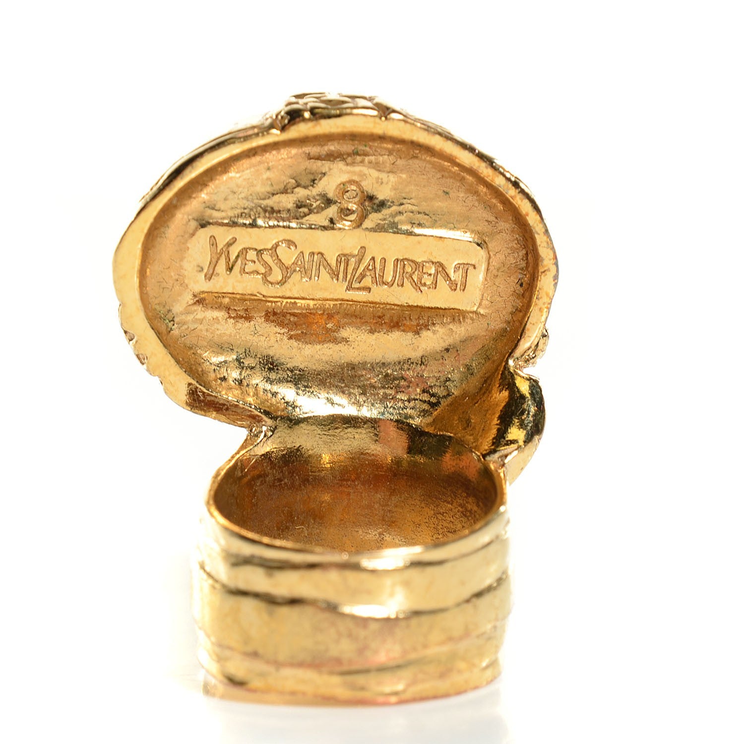Saint Laurent Glass Cabochon Arty Ovale Ring 8 Gold Turquoise 3 of 3