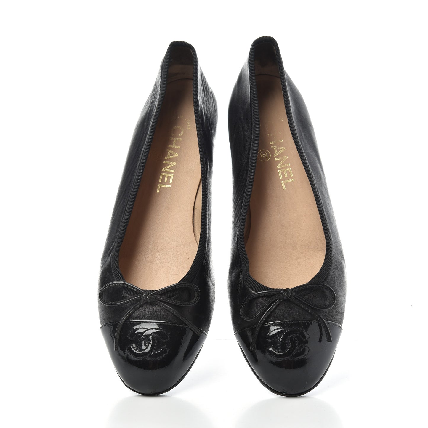 Lambskin Patent Cap Toe Ballerina Flats 37.5 Black