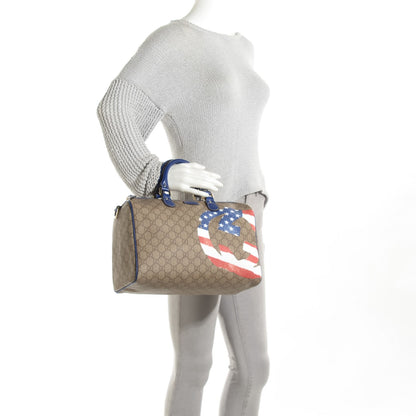 Gucci GG Plus Monogram Medium Boston USA Flag Unicef Duffle Blue 2 of 7