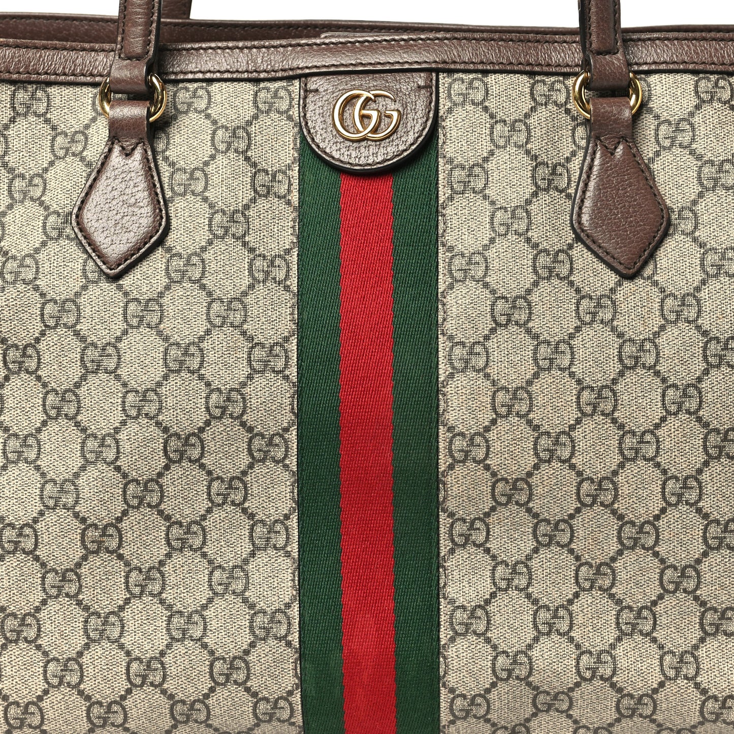 GG Supreme Monogram Textured Calfskin Web Medium Ophidia Shopping Tote Beige Ebony New Acero