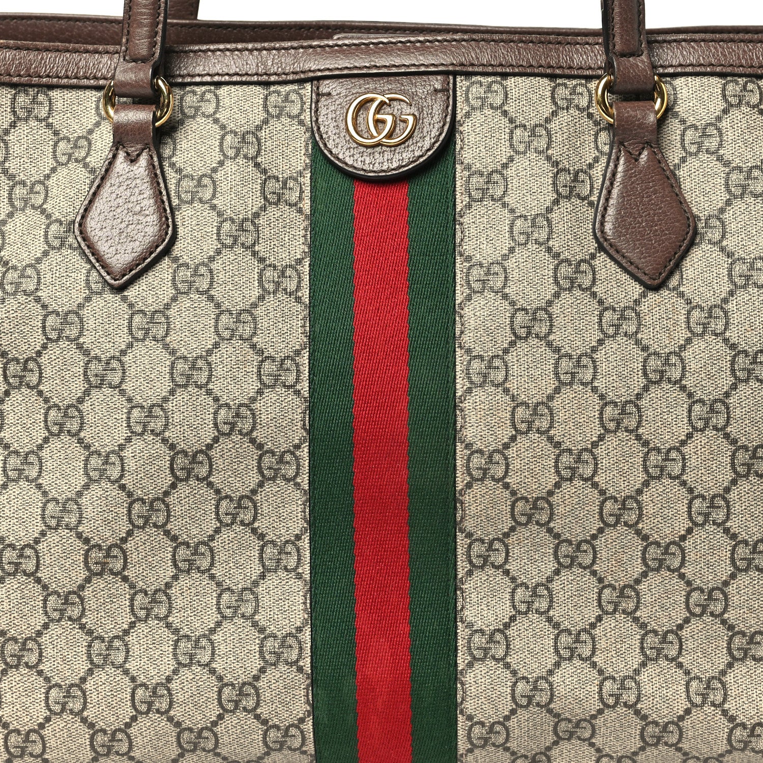 Gucci GG Supreme Monogram Textured Calfskin Web Medium Ophidia Shopping Tote Beige Ebony New Acero 8 of 10