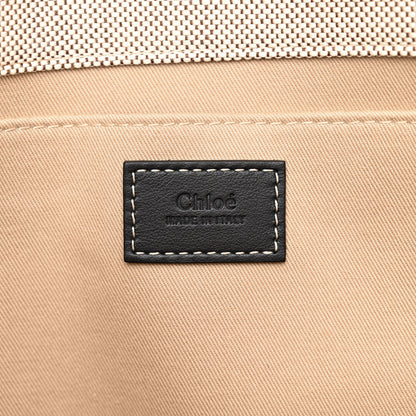 Chloe Cotton Calfskin Large Woody Ribbon Tote White Black 6 of 10