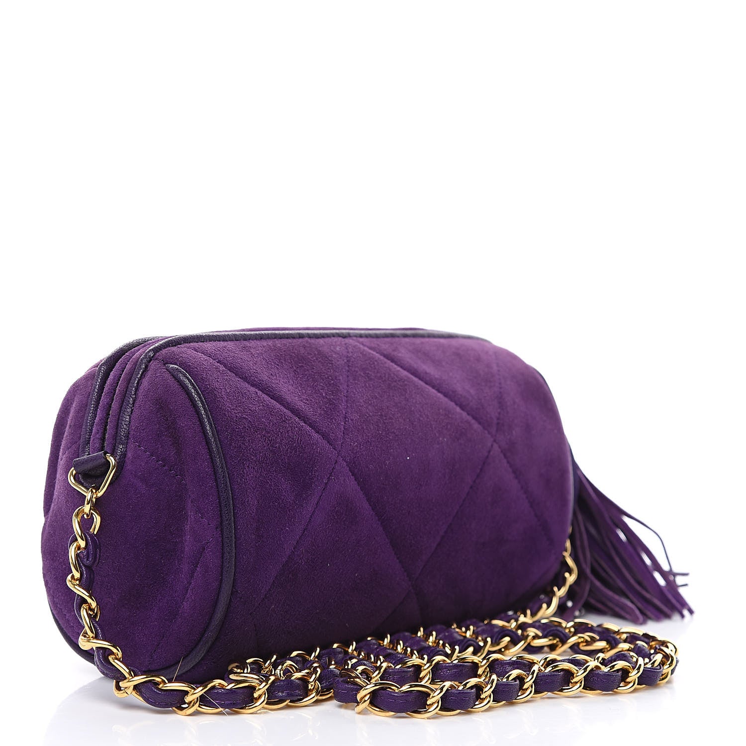 Chanel Suede Quilted Small Tassel Shoulder Bag Purple 3 of 11