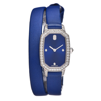 Harry Winston 18K White Gold Satin Diamond Bezel 17mm Emerald Quartz Watch Blue 1 of 10