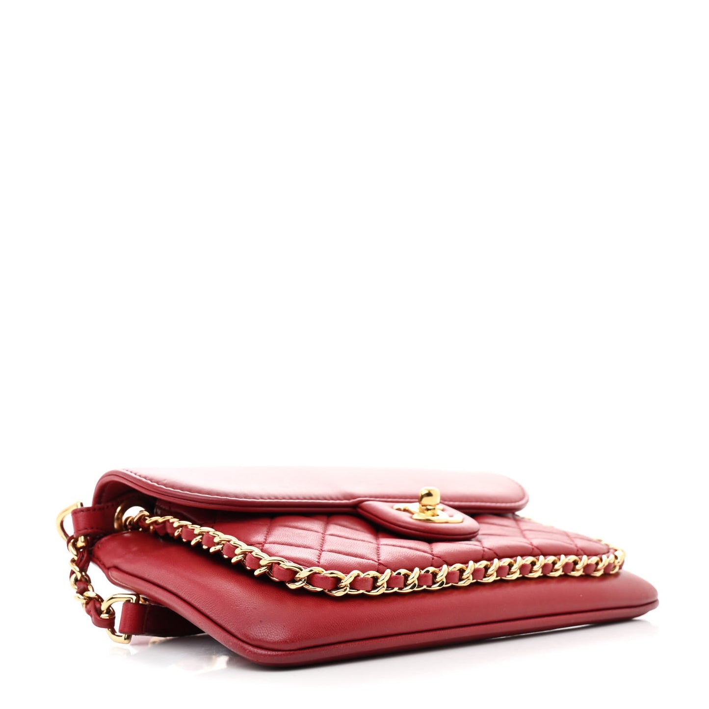 Lambskin Quilted CC Unchained Crossbody Red