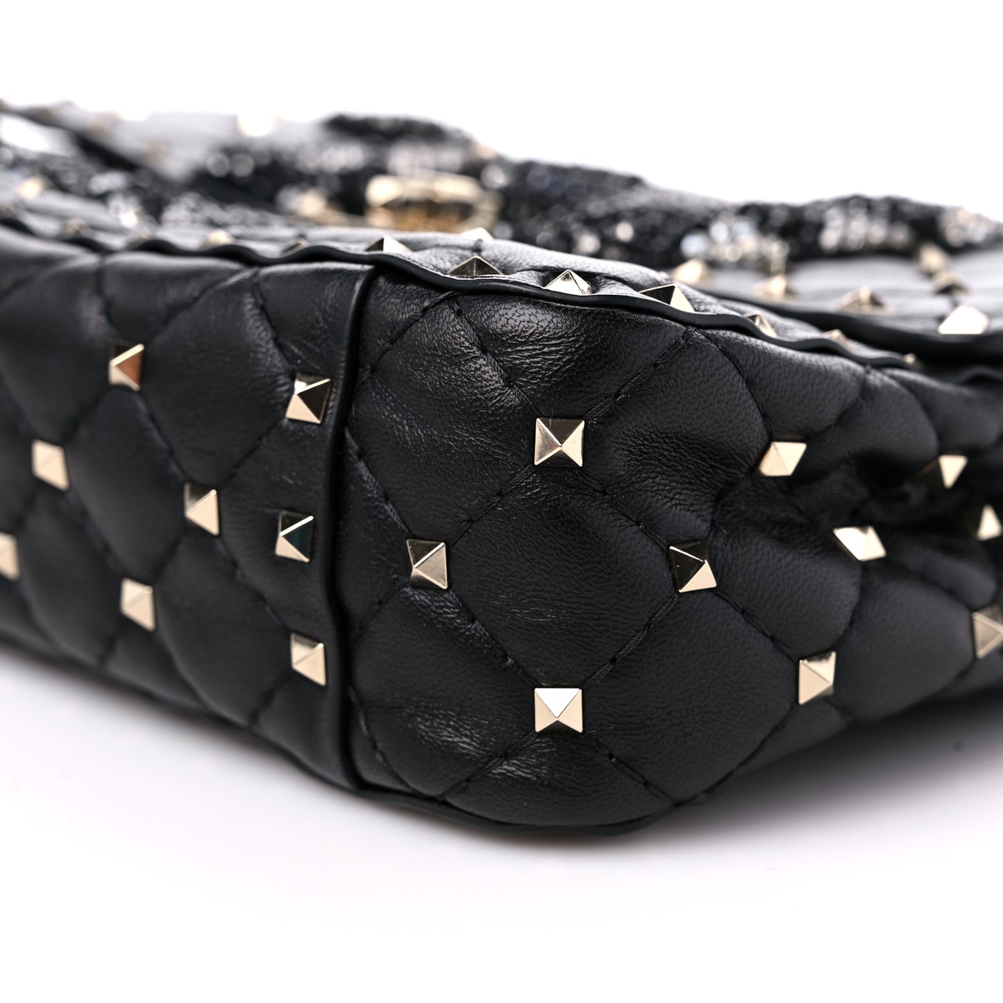 Lambskin Sequin Snake Medium Rockstud Spike Shoulder Bag Black