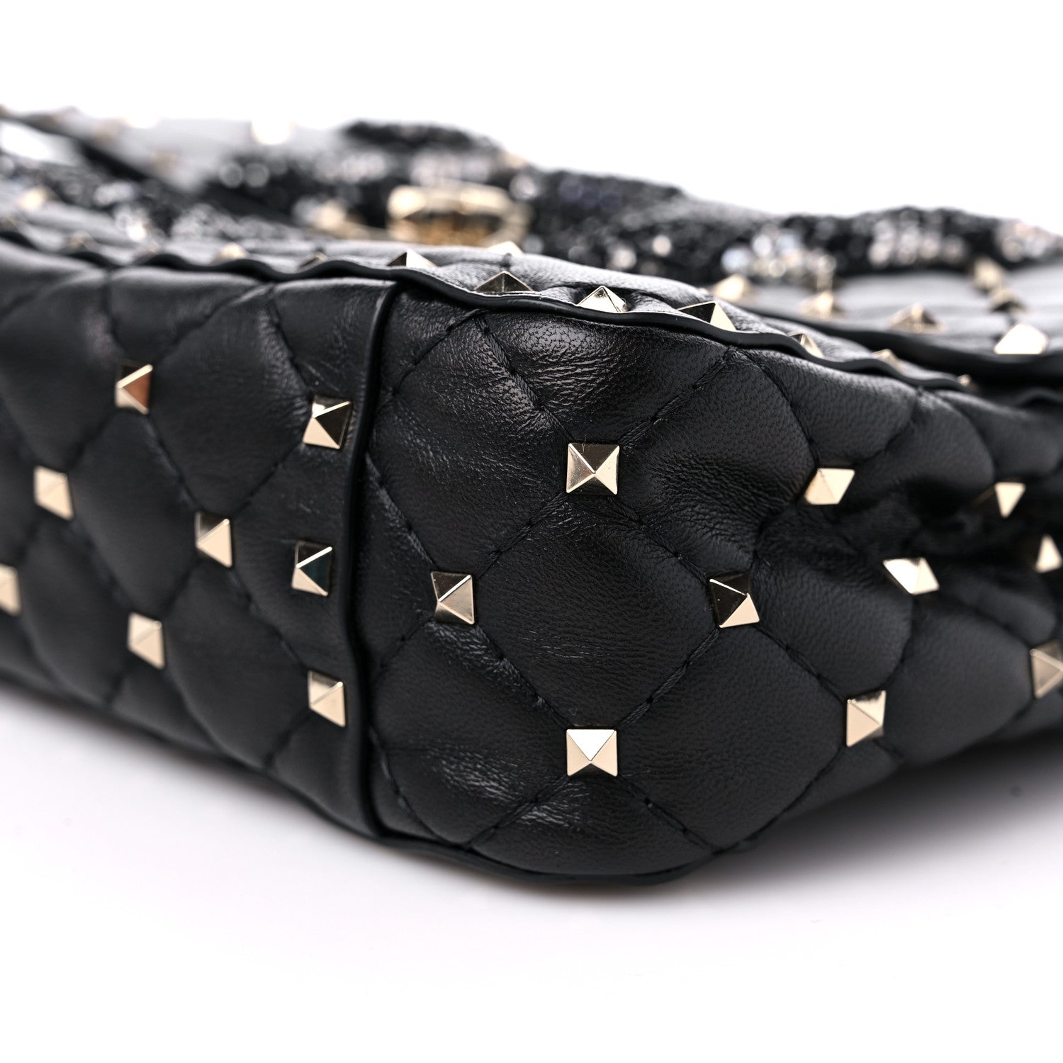 Valentino Garavani Lambskin Sequin Snake Medium Rockstud Spike Shoulder Bag Black 8 of 9