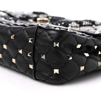 Valentino Garavani Lambskin Sequin Snake Medium Rockstud Spike Shoulder Bag Black 8 of 9
