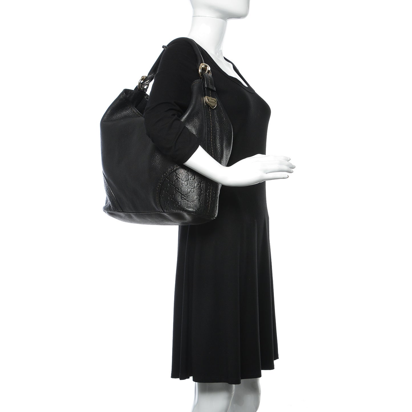 Leather Guccissima Trim Large Signoria Hobo Black