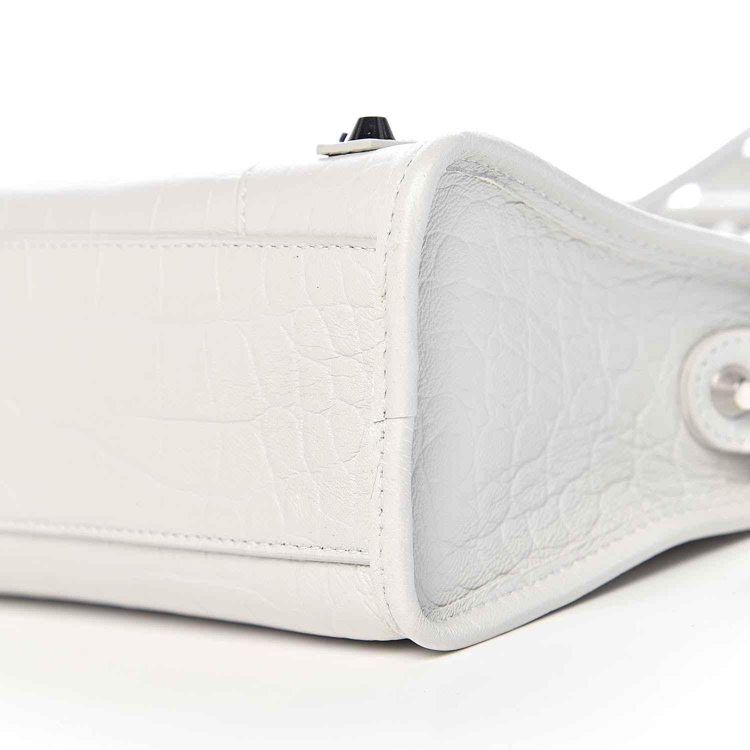 Balenciaga Matte Supple Lambskin Crocodile Embossed Classic Silver Hardware Mini City White 9 of 10