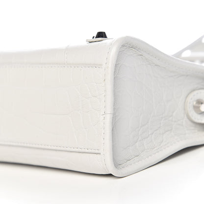 Balenciaga Matte Supple Lambskin Crocodile Embossed Classic Silver Hardware Mini City White 9 of 10
