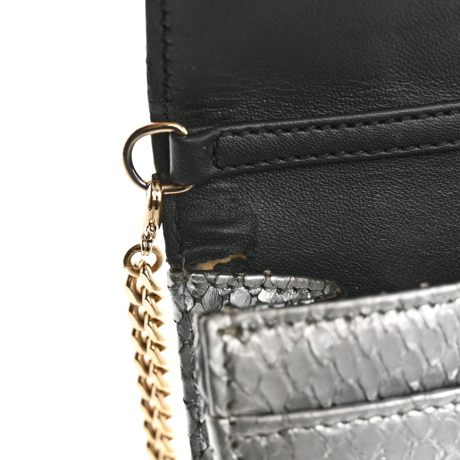 Christian Dior Snakeskin Diorama Wallet on Chain Pouch Silver 11 of 18