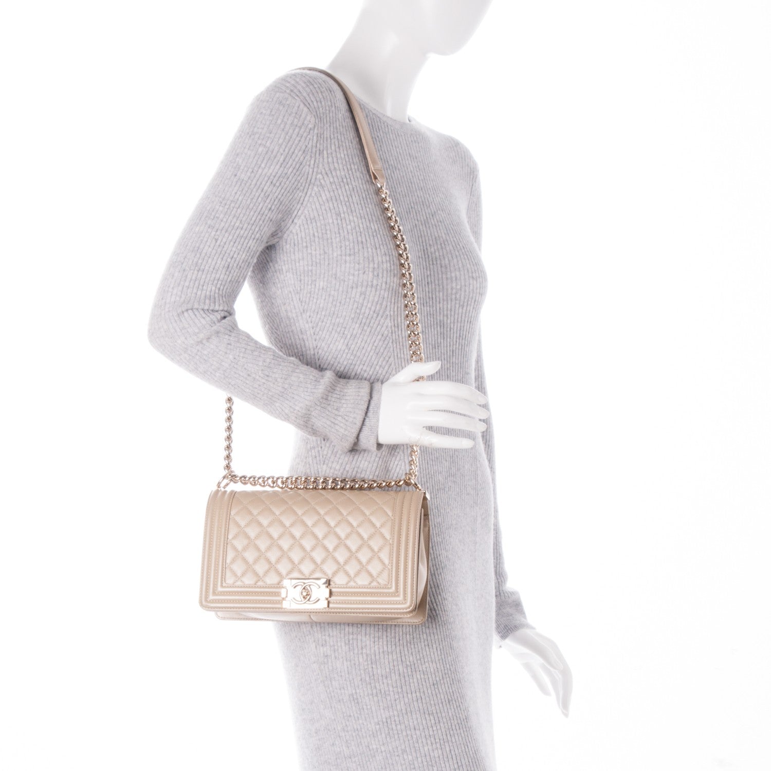 Chanel Pearly Caviar Medium Boy Flap Gold 2 of 8