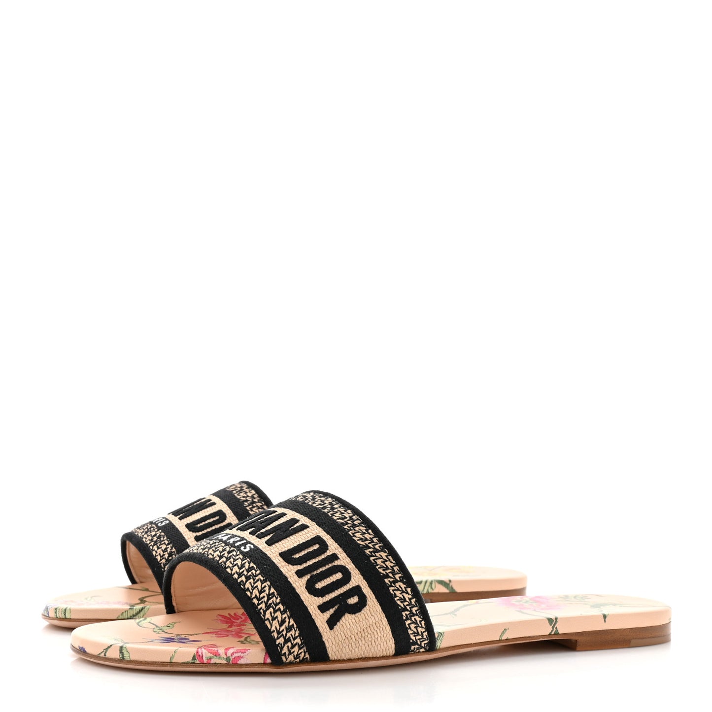 Straw Embroidered Petites Fleurs Dway Mules Slide Sandals 40 Multicolor
