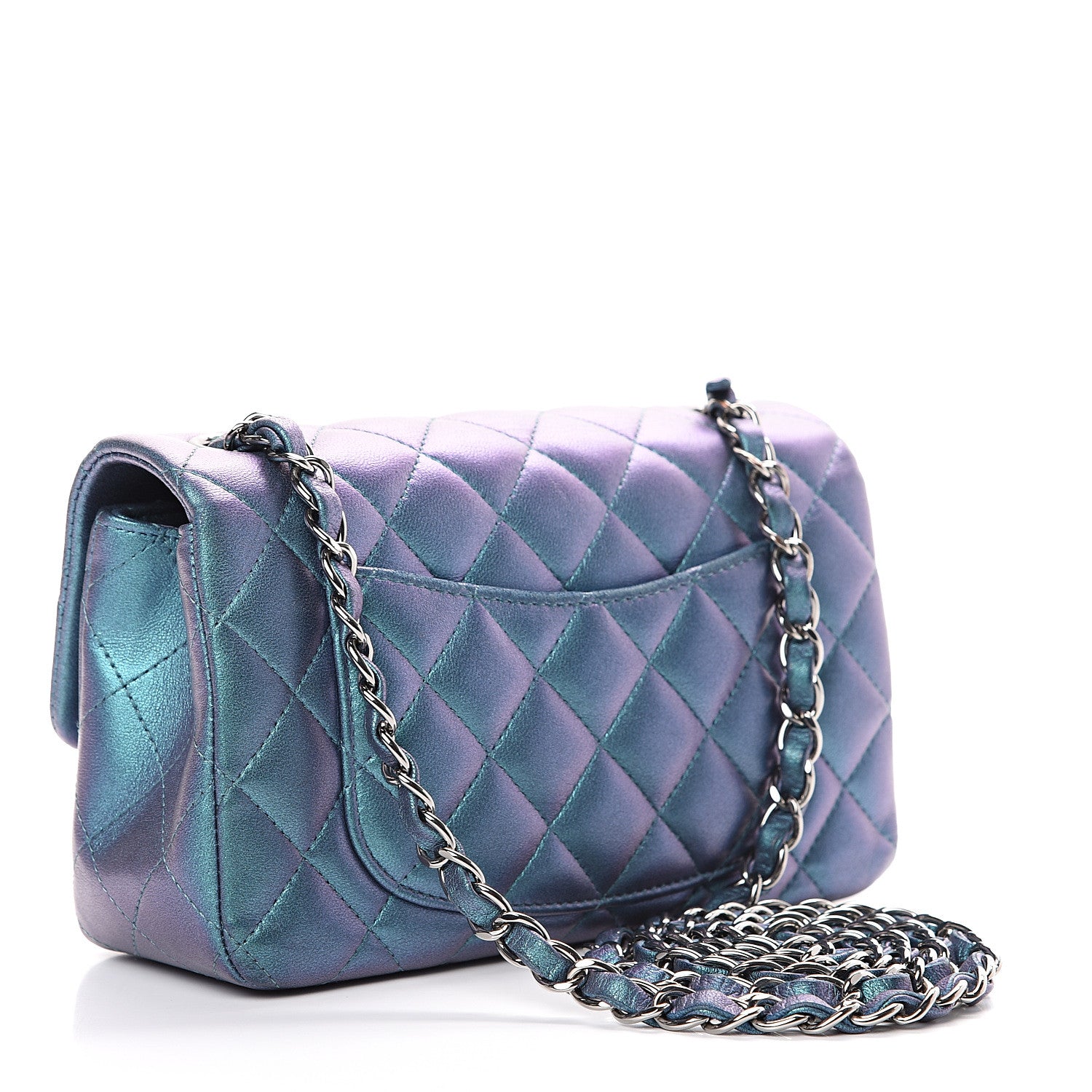 Chanel Iridescent Lambskin Quilted Mini Rectangular Flap Turquoise 2 of 10