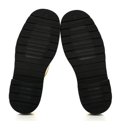 Chanel Shiny Calfskin Quilted Lace Up Combat Boots 37 Ivory Black 6 of 9