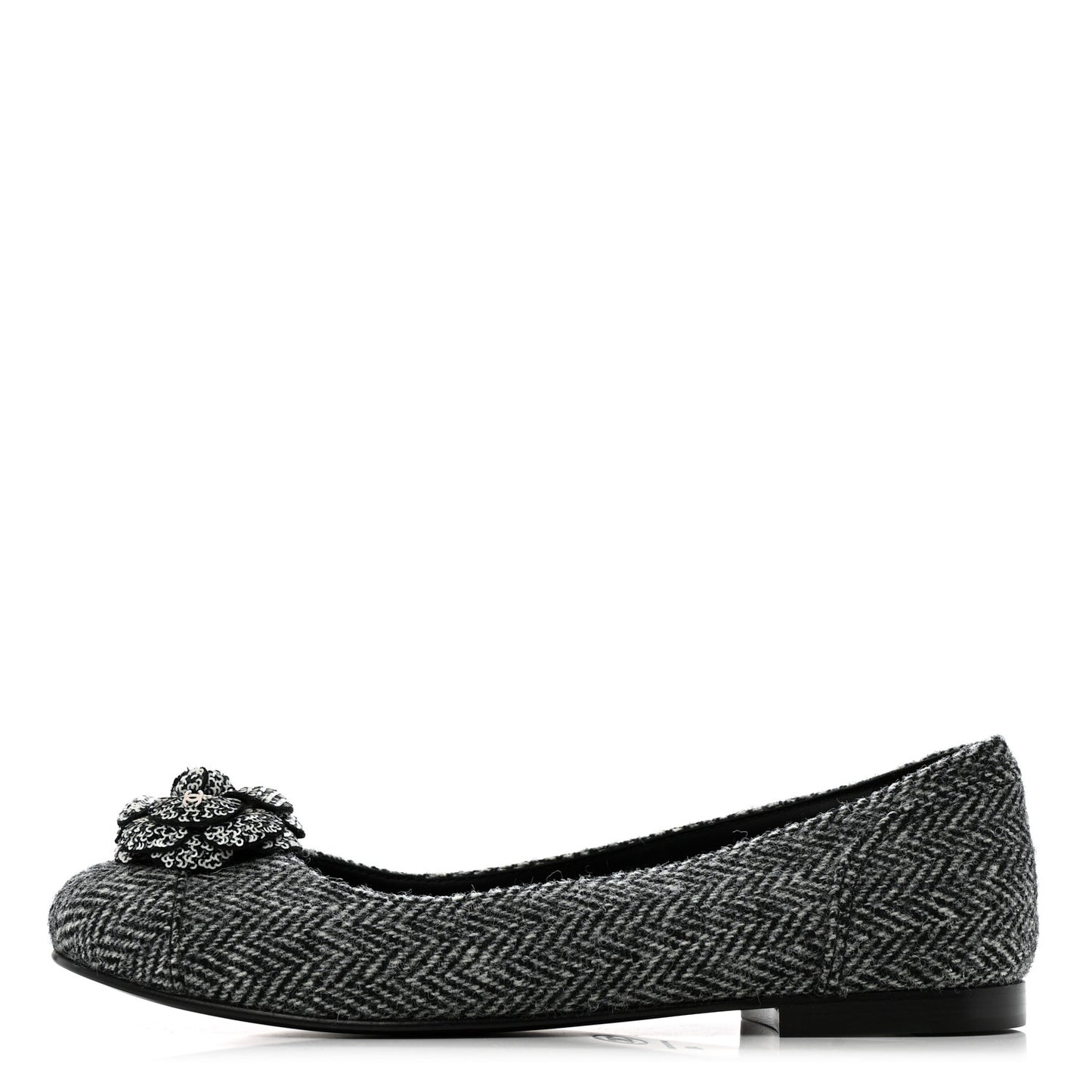 Tweed Quilted Camellia Ballerina Flats 40 Grey