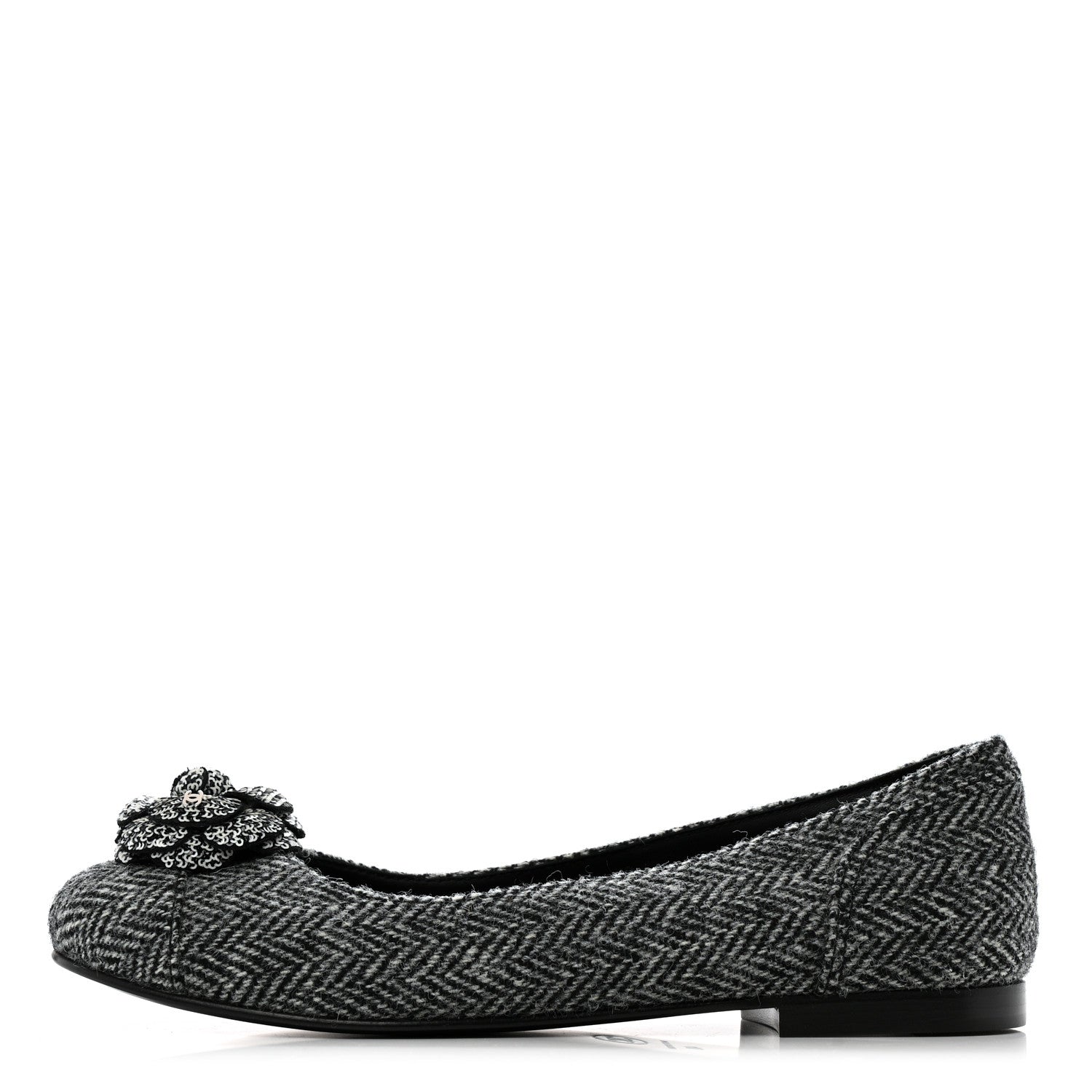 Chanel Tweed Quilted Camellia Ballerina Flats 40 Grey 1 of 11