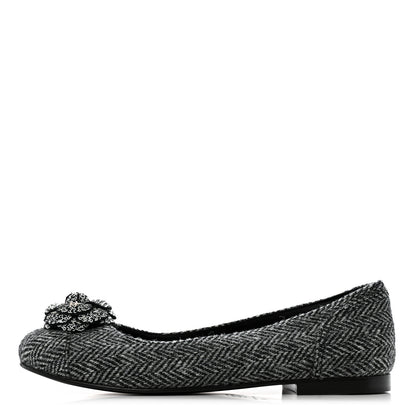 Chanel Tweed Quilted Camellia Ballerina Flats 40 Grey 1 of 11
