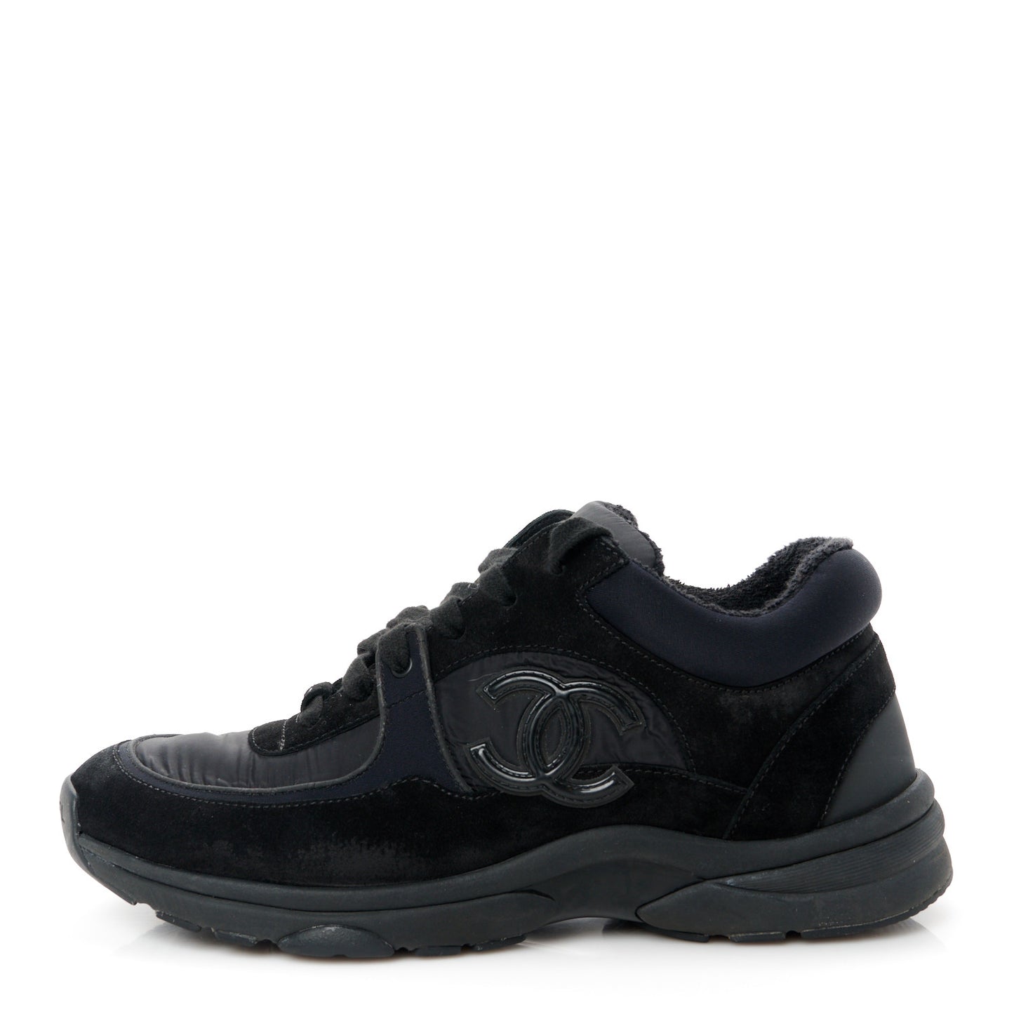 Nylon Calfskin Suede CC Sneakers 38.5 Black