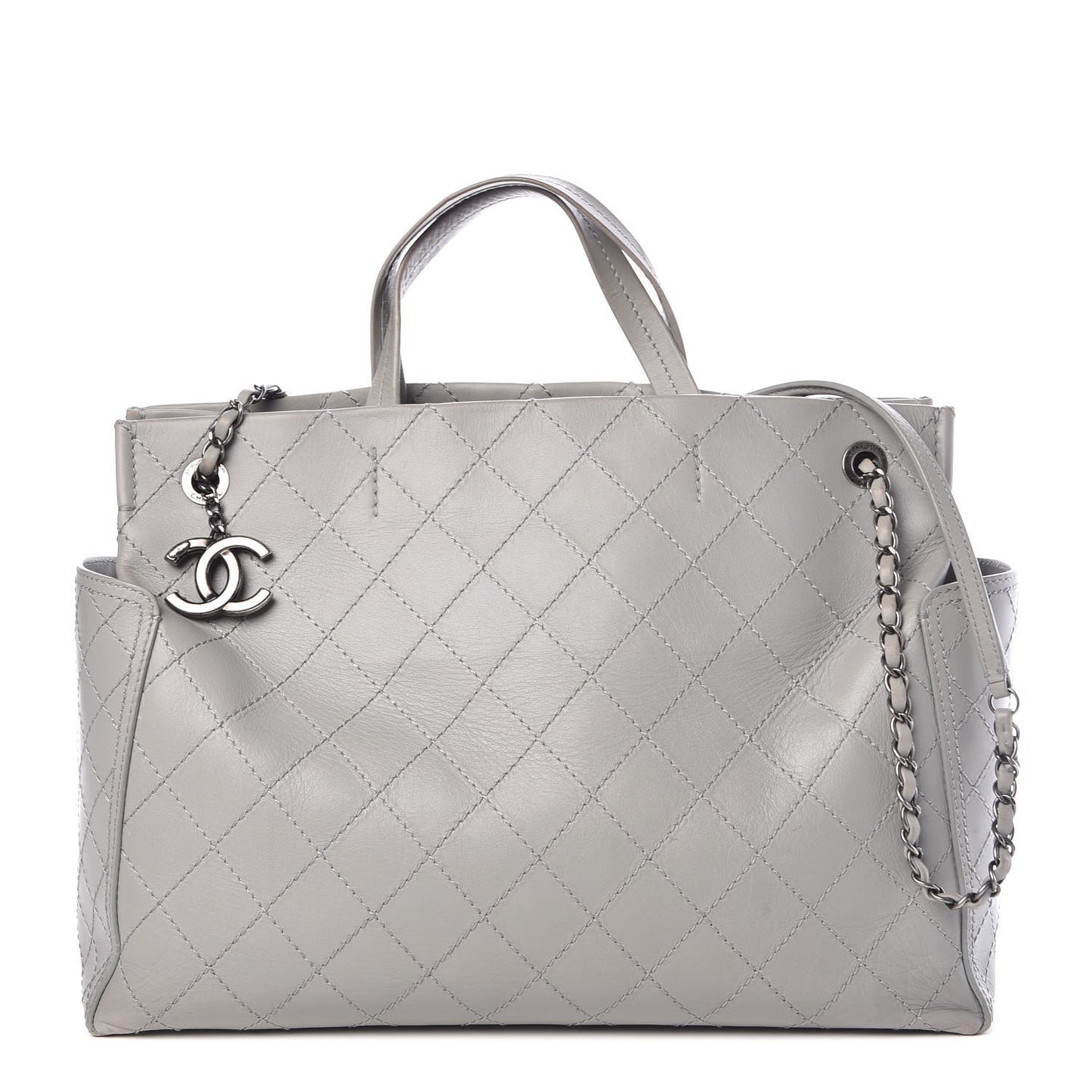 Calfskin Stitched Medium Shopping Tote Grey