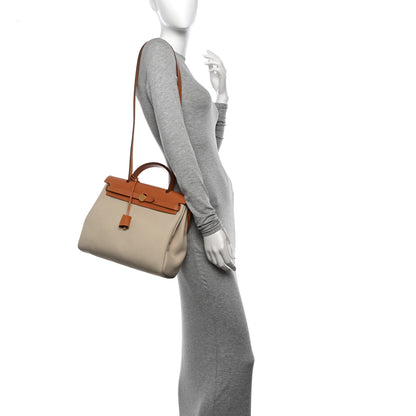 Hermes Military Toile Vache Hunter Herbag Zip Retourne 31 PM Beton Naturel 2 of 12