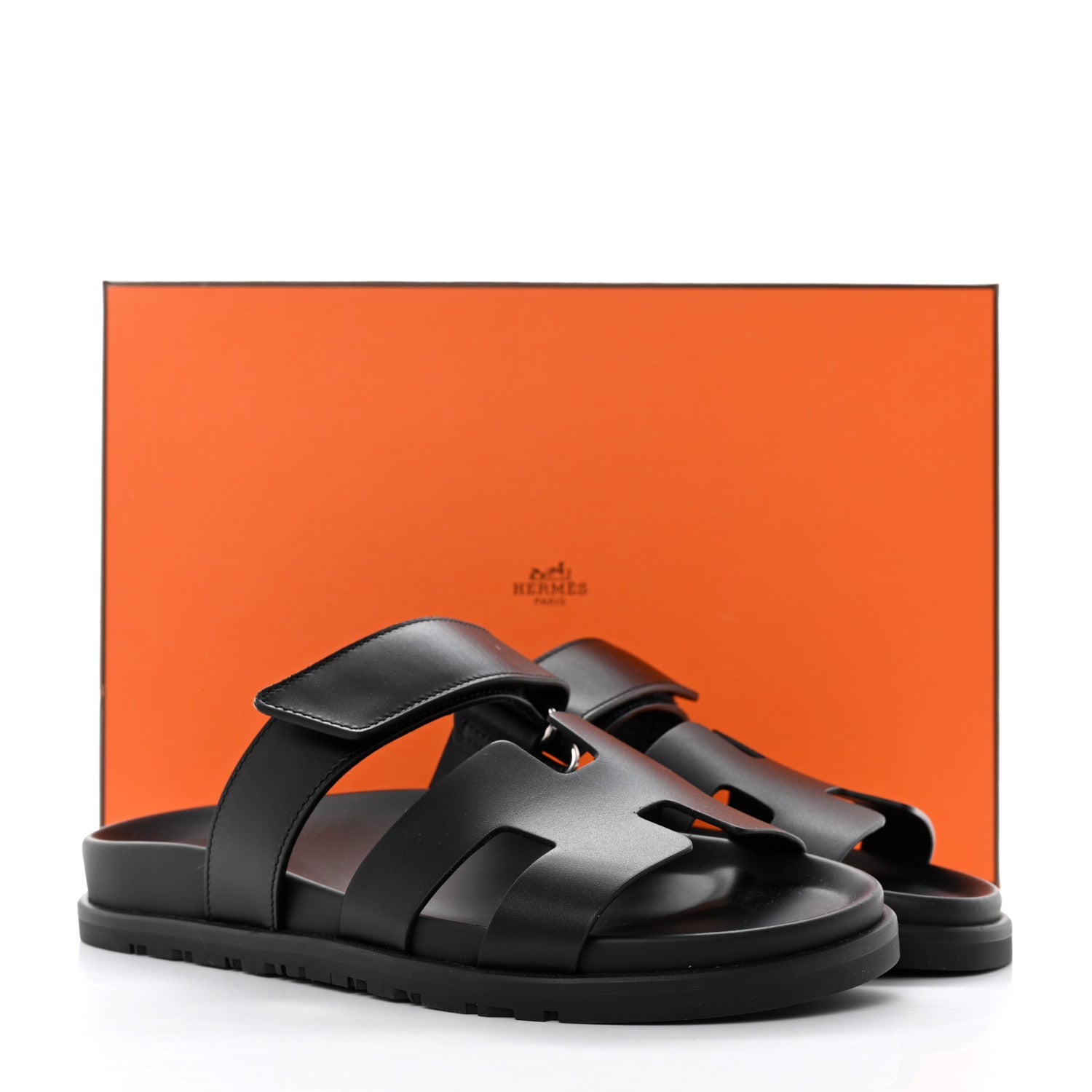 Hermes Calfskin Womens Chypre Sandals 37.5 Black 9 of 9