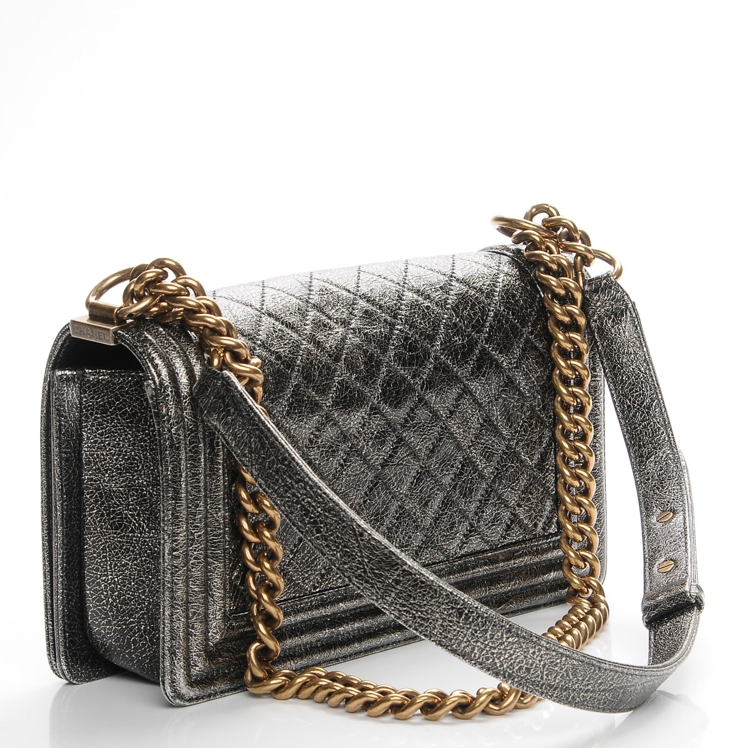 Chanel Cracked Metallic Calfskin Quilted Medium Boy Flap Silver 3 of 7