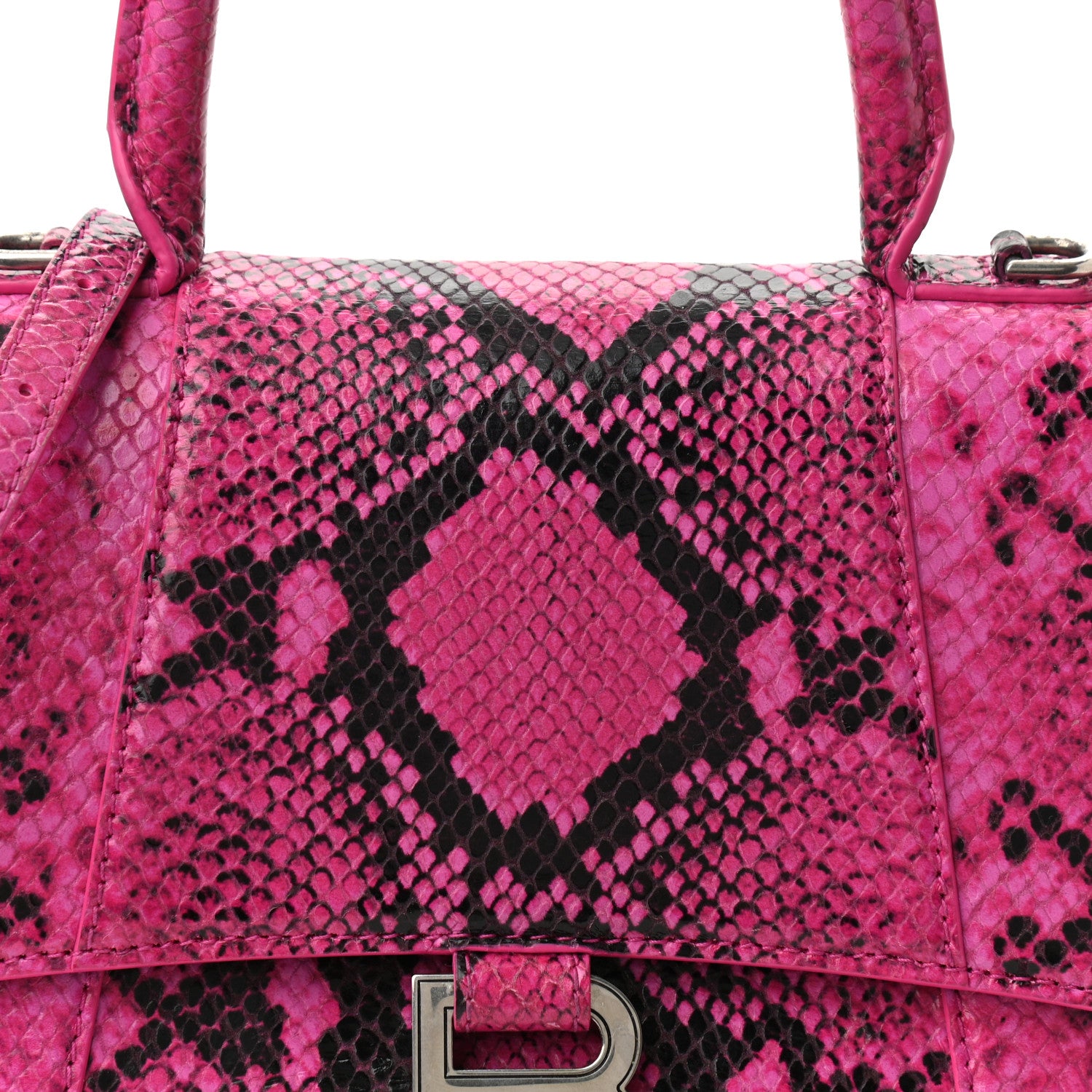 Balenciaga Shiny Calfskin Python Effect Small Hourglass Top Handle Bag Fuchsia Black 10 of 12