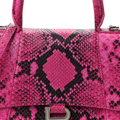 Balenciaga Shiny Calfskin Python Effect Small Hourglass Top Handle Bag Fuchsia Black 10 of 12