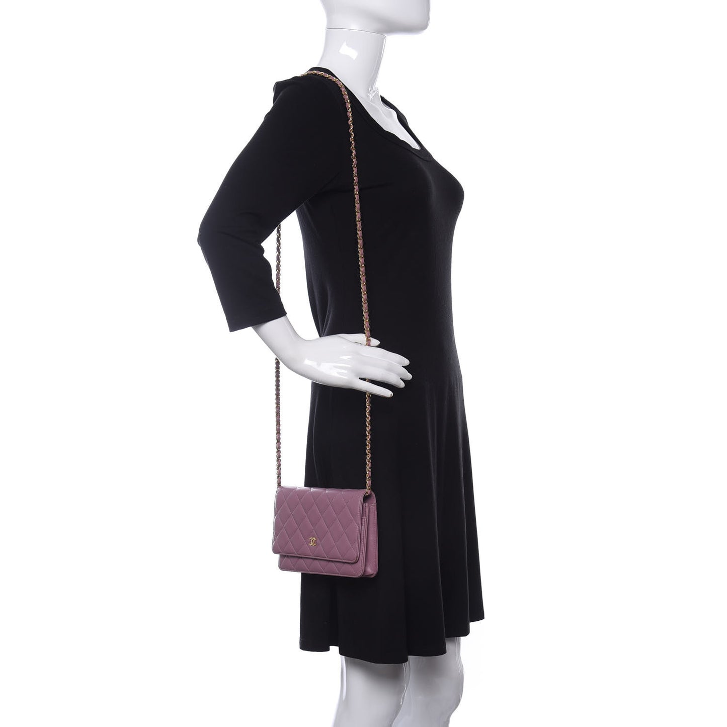 Lambskin Quilted Wallet On Chain WOC Light Purple
